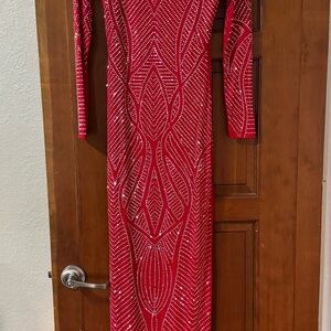 Red rhinestone open back dress